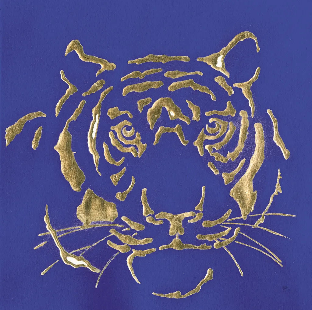 Gilded Tiger Indigo by Chris Paschke. SKU 41919a. Archival Giclee Fine art print for wall decor.