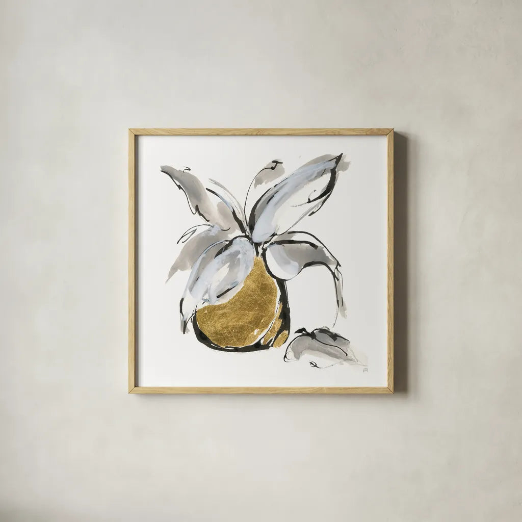 Gilded Vase I by Chris Paschke. Shown in a natural wood glass frame for a timeless modern aesthetic. Available as an archival giclee rolled canvas, fine art paper, or poster print. SKU 74096a.