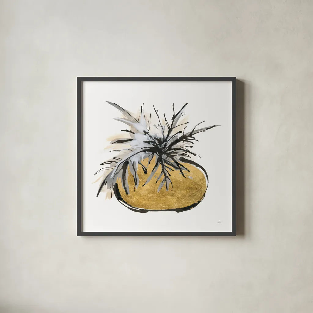 Gilded Vase III by Chris Paschke. Shown in a sleek black glass frame for a contemporary gallery look. Available as an archival giclee rolled canvas, fine art paper, or poster print. SKU 74098a.