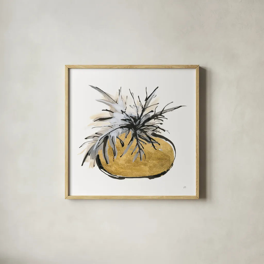 Gilded Vase III by Chris Paschke. Shown in a natural wood glass frame for a timeless modern aesthetic. Available as an archival giclee rolled canvas, fine art paper, or poster print. SKU 74098a.