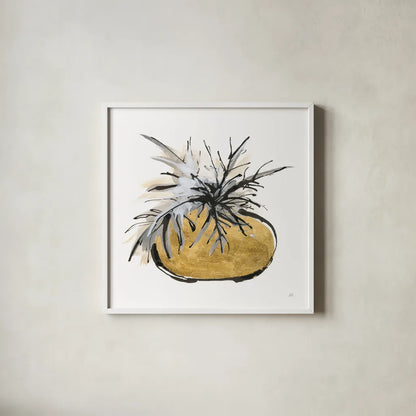 Gilded Vase III by Chris Paschke. Shown in a crisp white glass frame for a clean and minimalist style. Available as an archival giclee rolled canvas, fine art paper, or poster print. SKU 74098a.