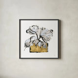 Gilded Vase IV by Chris Paschke. Shown in a sleek black glass frame for a contemporary gallery look. Available as an archival giclee rolled canvas, fine art paper, or poster print. SKU 74099a.