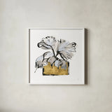 Gilded Vase IV by Chris Paschke. Shown in a crisp white glass frame for a clean and minimalist style. Available as an archival giclee rolled canvas, fine art paper, or poster print. SKU 74099a.