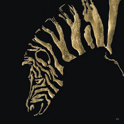 Gilded Zebra on Black by Chris Paschke. SKU 31575a. Archival Giclee Fine art print for wall decor.