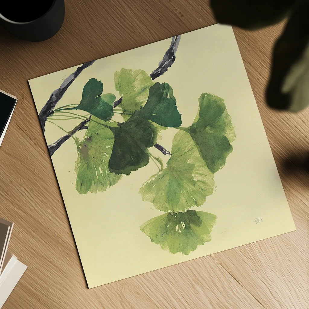 Gingko Leaves I Dark by Chris Paschke. Shown as a detailed flat fine art print, highlighting archival giclee quality. Available as an archival giclee rolled canvas, fine art paper, or poster print. SKU 31586a.