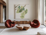 Gingko Leaves I on White by Chris Paschke. Shown as extra-large giant wall art in a modern living room. Available as an archival giclee rolled canvas, fine art paper, or poster print. SKU 30858a.