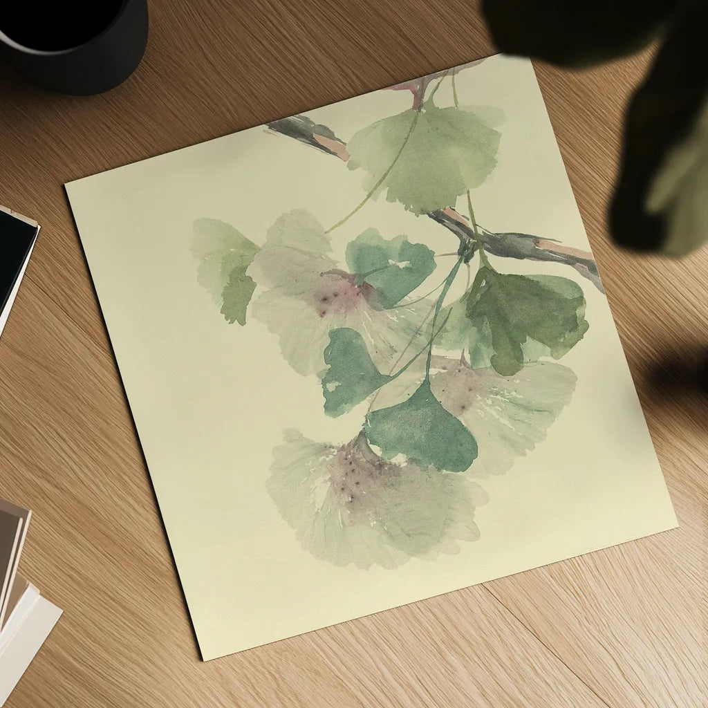 Gingko Leaves II by Chris Paschke. Shown as a detailed flat fine art print, highlighting archival giclee quality. Available as an archival giclee rolled canvas, fine art paper, or poster print. SKU 28613a.