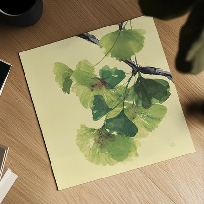 Gingko Leaves II Dark by Chris Paschke. Shown as a detailed flat fine art print, highlighting archival giclee quality. Available as an archival giclee rolled canvas, fine art paper, or poster print. SKU 31587a.