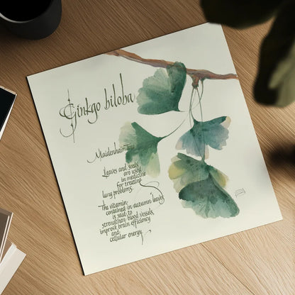 Ginko Biloba by Chris Paschke. Shown as a detailed flat fine art print, highlighting archival giclee quality. Available as an archival giclee rolled canvas, fine art paper, or poster print. SKU 1447a.