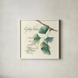 Ginko Biloba by Chris Paschke. Shown in a crisp white glass frame for a clean and minimalist style. Available as an archival giclee rolled canvas, fine art paper, or poster print. SKU 1447a.