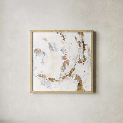 Glimpse of Gold III by Chris Paschke. Shown in a natural wood glass frame for a timeless modern aesthetic. Available as an archival giclee rolled canvas, fine art paper, or poster print. SKU 94387a.