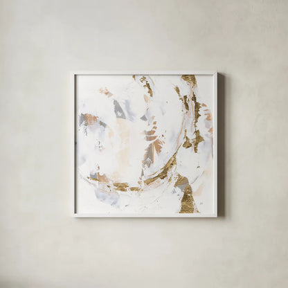 Glimpse of Gold III by Chris Paschke. Shown in a crisp white glass frame for a clean and minimalist style. Available as an archival giclee rolled canvas, fine art paper, or poster print. SKU 94387a.
