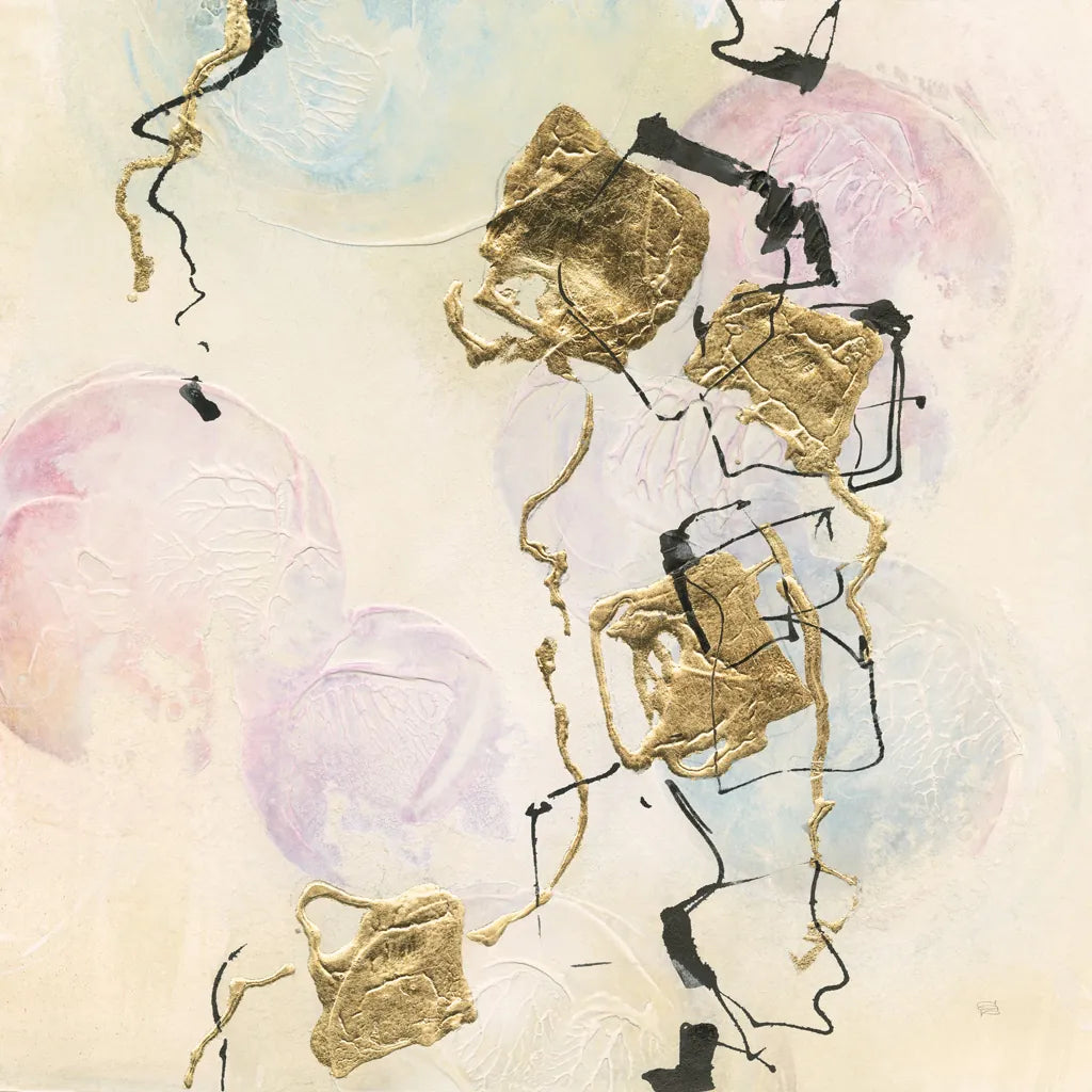 Gold Blocks on Pastel I by Chris Paschke. SKU 31757a. Archival Giclee Fine art print for wall decor.