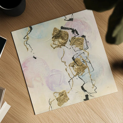 Gold Blocks on Pastel I by Chris Paschke. Shown as a detailed flat fine art print, highlighting archival giclee quality. Available as an archival giclee rolled canvas, fine art paper, or poster print. SKU 31757a.