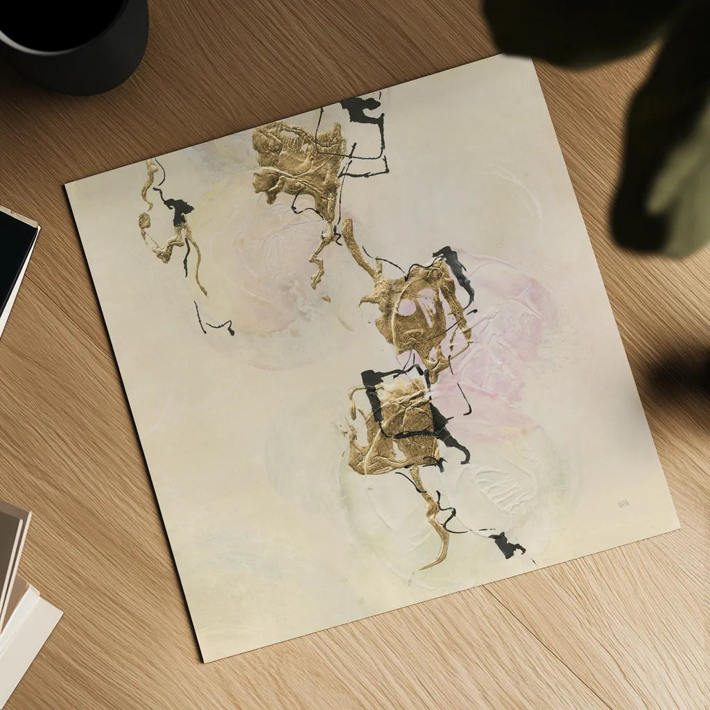 Gold Blocks on Pastel II by Chris Paschke. Shown as a detailed flat fine art print, highlighting archival giclee quality. Available as an archival giclee rolled canvas, fine art paper, or poster print. SKU 31758a.