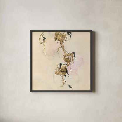 Gold Blocks on Pastel II by Chris Paschke. Shown in a sleek black glass frame for a contemporary gallery look. Available as an archival giclee rolled canvas, fine art paper, or poster print. SKU 31758a.