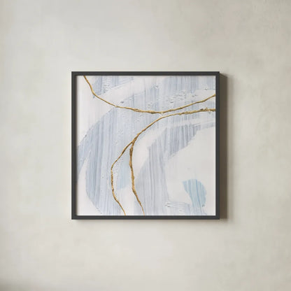 Gold Branches I by Chris Paschke. Shown in a sleek black glass frame for a contemporary gallery look. Available as an archival giclee rolled canvas, fine art paper, or poster print. SKU 99526a.