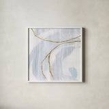 Gold Branches I by Chris Paschke. Shown in a crisp white glass frame for a clean and minimalist style. Available as an archival giclee rolled canvas, fine art paper, or poster print. SKU 99526a.