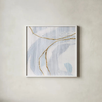 Gold Branches I by Chris Paschke. Shown in a crisp white glass frame for a clean and minimalist style. Available as an archival giclee rolled canvas, fine art paper, or poster print. SKU 99526a.