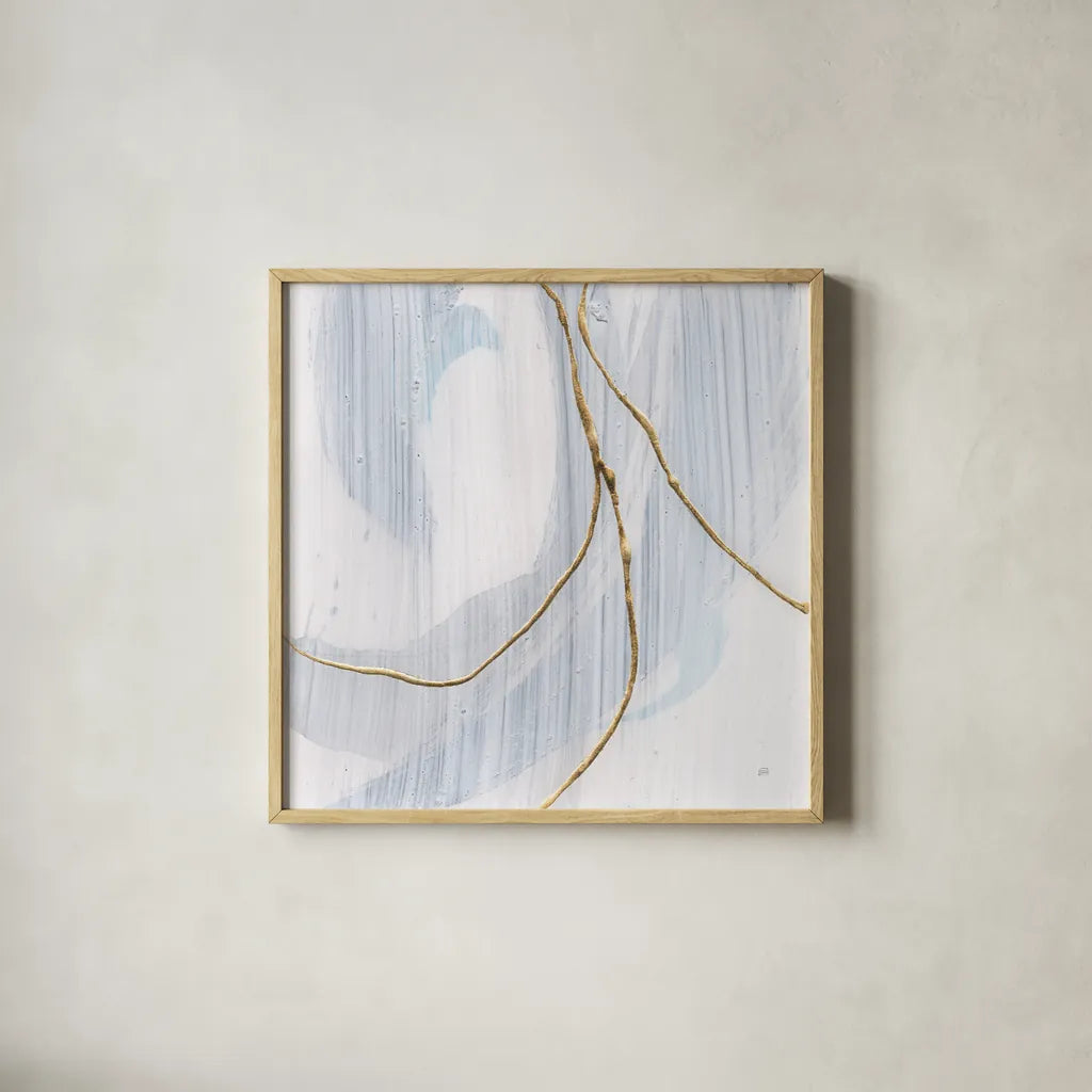 Gold Branches II by Chris Paschke. Shown in a natural wood glass frame for a timeless modern aesthetic. Available as an archival giclee rolled canvas, fine art paper, or poster print. SKU 99527a.