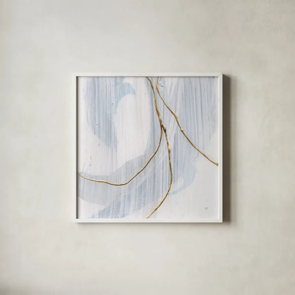 Gold Branches II by Chris Paschke. Shown in a crisp white glass frame for a clean and minimalist style. Available as an archival giclee rolled canvas, fine art paper, or poster print. SKU 99527a.