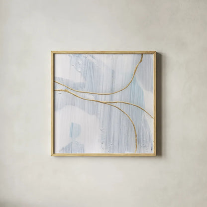 Gold Branches III by Chris Paschke. Shown in a natural wood glass frame for a timeless modern aesthetic. Available as an archival giclee rolled canvas, fine art paper, or poster print. SKU 99528a.