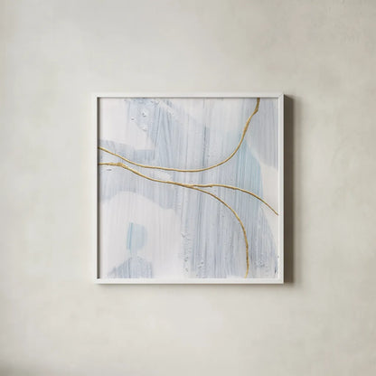 Gold Branches III by Chris Paschke. Shown in a crisp white glass frame for a clean and minimalist style. Available as an archival giclee rolled canvas, fine art paper, or poster print. SKU 99528a.
