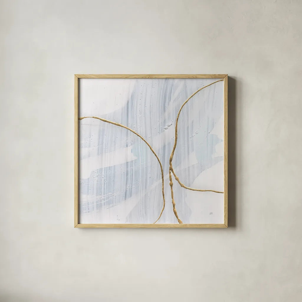 Gold Branches IV by Chris Paschke. Shown in a natural wood glass frame for a timeless modern aesthetic. Available as an archival giclee rolled canvas, fine art paper, or poster print. SKU 99529a.