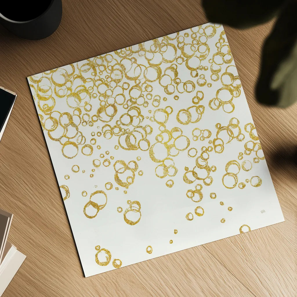 Gold Bubbles I by Chris Paschke. Shown as a detailed flat fine art print, highlighting archival giclee quality. Available as an archival giclee rolled canvas, fine art paper, or poster print. SKU 68833a.