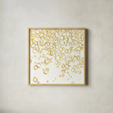 Gold Bubbles I by Chris Paschke. Shown in a natural wood glass frame for a timeless modern aesthetic. Available as an archival giclee rolled canvas, fine art paper, or poster print. SKU 68833a.