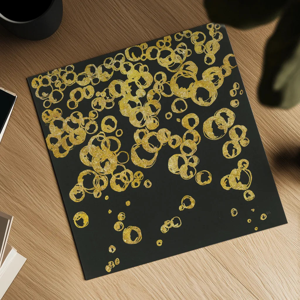 Gold Bubbles II by Chris Paschke. Shown as a detailed flat fine art print, highlighting archival giclee quality. Available as an archival giclee rolled canvas, fine art paper, or poster print. SKU 68834a.