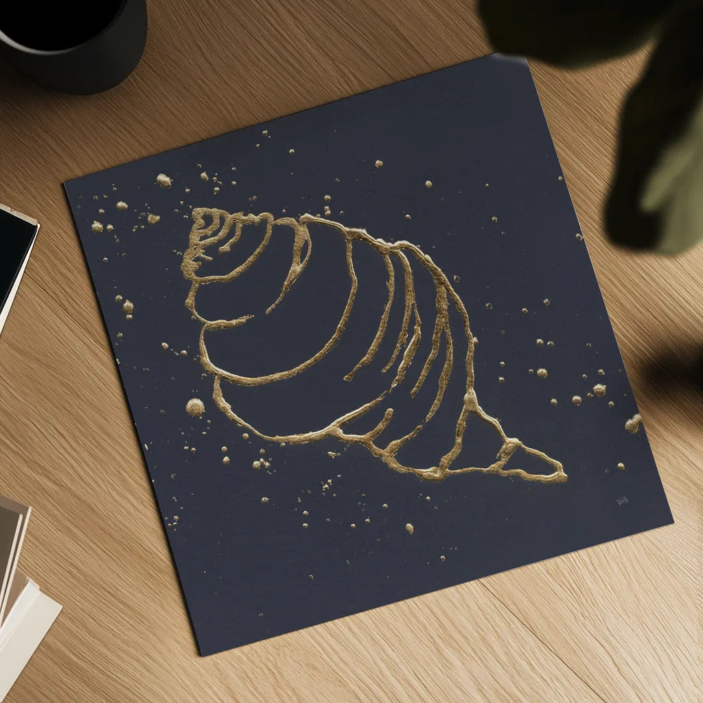 Gold Conch I by Chris Paschke. Shown as a detailed flat fine art print, highlighting archival giclee quality. Available as an archival giclee rolled canvas, fine art paper, or poster print. SKU 69348a.