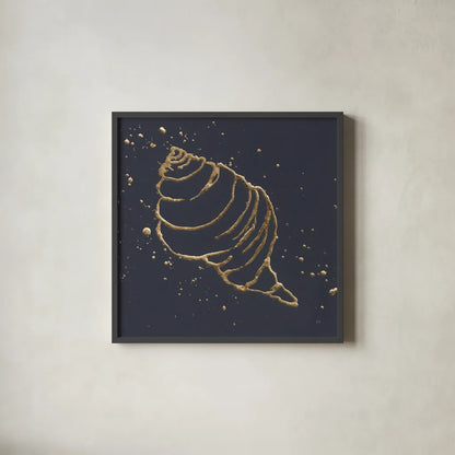 Gold Conch I by Chris Paschke. Shown in a sleek black glass frame for a contemporary gallery look. Available as an archival giclee rolled canvas, fine art paper, or poster print. SKU 69348a.