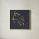 Gold Conch I by Chris Paschke. Shown in a natural wood glass frame for a timeless modern aesthetic. Available as an archival giclee rolled canvas, fine art paper, or poster print. SKU 69348a.