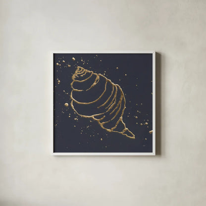 Gold Conch I by Chris Paschke. Shown in a crisp white glass frame for a clean and minimalist style. Available as an archival giclee rolled canvas, fine art paper, or poster print. SKU 69348a.