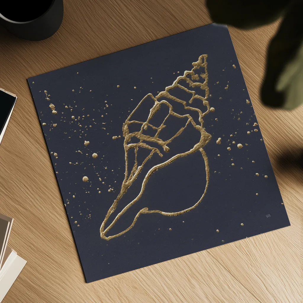 Gold Conch II by Chris Paschke. Shown as a detailed flat fine art print, highlighting archival giclee quality. Available as an archival giclee rolled canvas, fine art paper, or poster print. SKU 69349a.