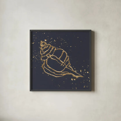 Gold Conch III by Chris Paschke. Shown in a sleek black glass frame for a contemporary gallery look. Available as an archival giclee rolled canvas, fine art paper, or poster print. SKU 69350a.