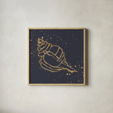 Gold Conch III by Chris Paschke. Shown in a natural wood glass frame for a timeless modern aesthetic. Available as an archival giclee rolled canvas, fine art paper, or poster print. SKU 69350a.