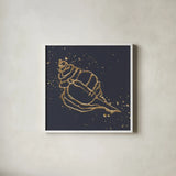 Gold Conch III by Chris Paschke. Shown in a crisp white glass frame for a clean and minimalist style. Available as an archival giclee rolled canvas, fine art paper, or poster print. SKU 69350a.