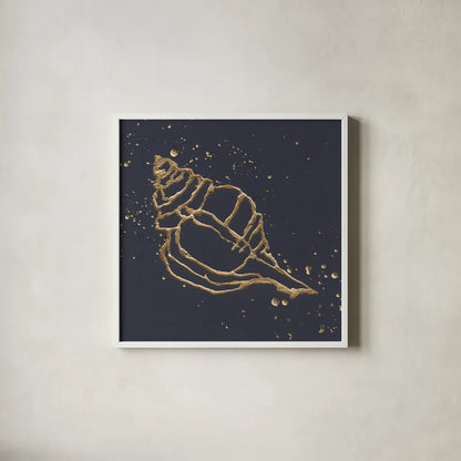 Gold Conch III by Chris Paschke. Shown in a crisp white glass frame for a clean and minimalist style. Available as an archival giclee rolled canvas, fine art paper, or poster print. SKU 69350a.