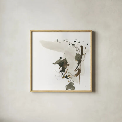 Gold Dots I by Chris Paschke. Shown in a natural wood glass frame for a timeless modern aesthetic. Available as an archival giclee rolled canvas, fine art paper, or poster print. SKU 78121a.