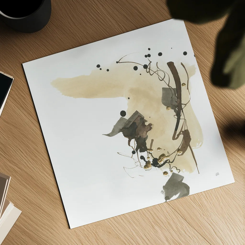 Gold Dots I Brown by Chris Paschke. Shown as a detailed flat fine art print, highlighting archival giclee quality. Available as an archival giclee rolled canvas, fine art paper, or poster print. SKU 78284a.