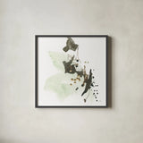 Gold Dots II Green by Chris Paschke. Shown in a sleek black glass frame for a contemporary gallery look. Available as an archival giclee rolled canvas, fine art paper, or poster print. SKU 78285a.