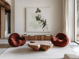 Gold Dots II Green by Chris Paschke. Shown as extra-large giant wall art in a modern living room. Available as an archival giclee rolled canvas, fine art paper, or poster print. SKU 78285a.