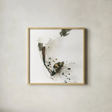 Gold Dots III by Chris Paschke. Shown in a natural wood glass frame for a timeless modern aesthetic. Available as an archival giclee rolled canvas, fine art paper, or poster print. SKU 78123a.