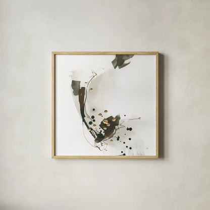 Gold Dots III by Chris Paschke. Shown in a natural wood glass frame for a timeless modern aesthetic. Available as an archival giclee rolled canvas, fine art paper, or poster print. SKU 78123a.