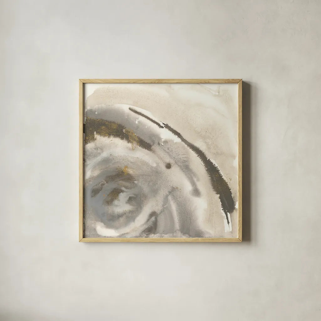 Gold Dust Nebula I by Chris Paschke. Shown in a natural wood glass frame for a timeless modern aesthetic. Available as an archival giclee rolled canvas, fine art paper, or poster print. SKU 25634a.