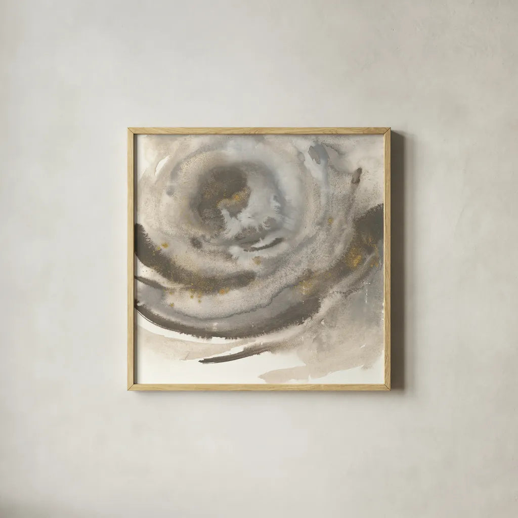 Gold Dust Nebula II by Chris Paschke. Shown in a natural wood glass frame for a timeless modern aesthetic. Available as an archival giclee rolled canvas, fine art paper, or poster print. SKU 25635a.