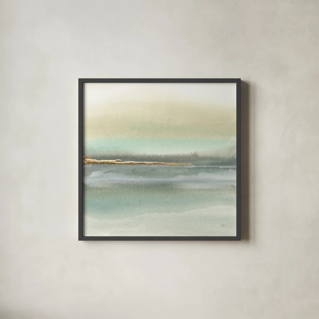 Gold Earth II by Chris Paschke. Shown in a sleek black glass frame for a contemporary gallery look. Available as an archival giclee rolled canvas, fine art paper, or poster print. SKU 67673a.