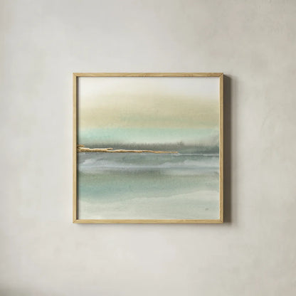 Gold Earth II by Chris Paschke. Shown in a natural wood glass frame for a timeless modern aesthetic. Available as an archival giclee rolled canvas, fine art paper, or poster print. SKU 67673a.